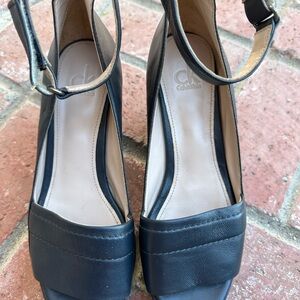 CK Calvin Klein wedge platform heels black leather